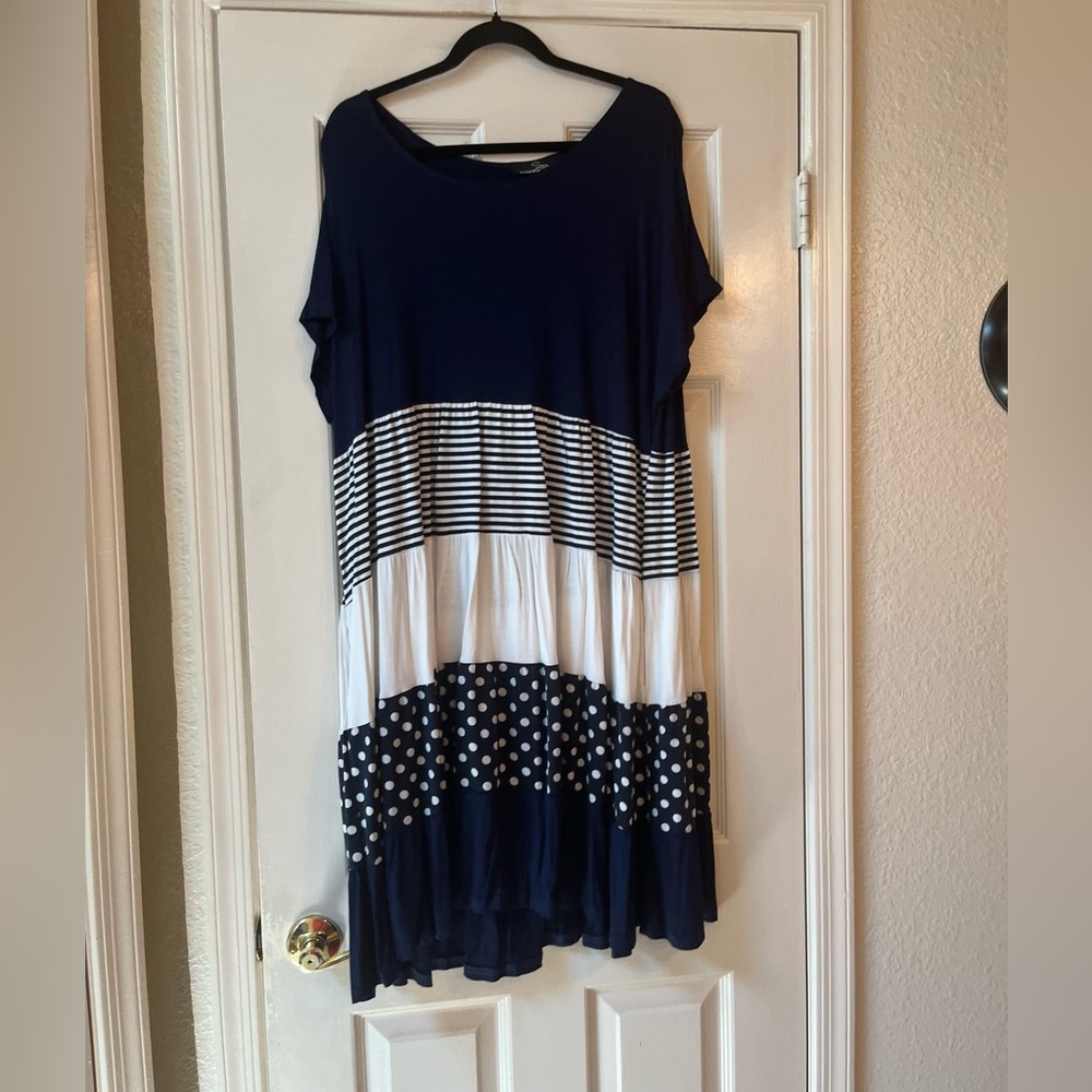 Suzanne Betro Navy and White Striped Dress